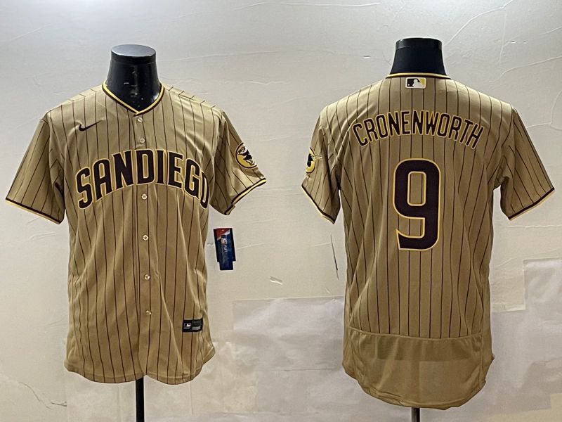 Men San Diego Padres 9 Cronenworth Brown Stripe Elite 2025 Nike MLB Jersey style 1
